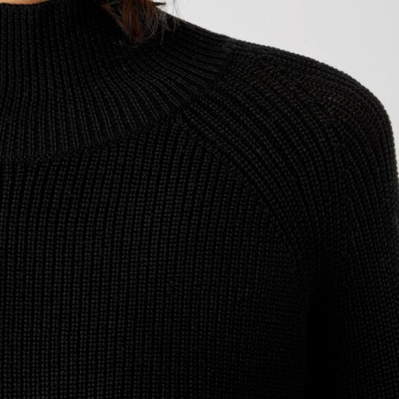 NWT Eileen Fisher Black Extra Fine Merino Wool Turtle Neck Raglan Top - Picture 3 of 5